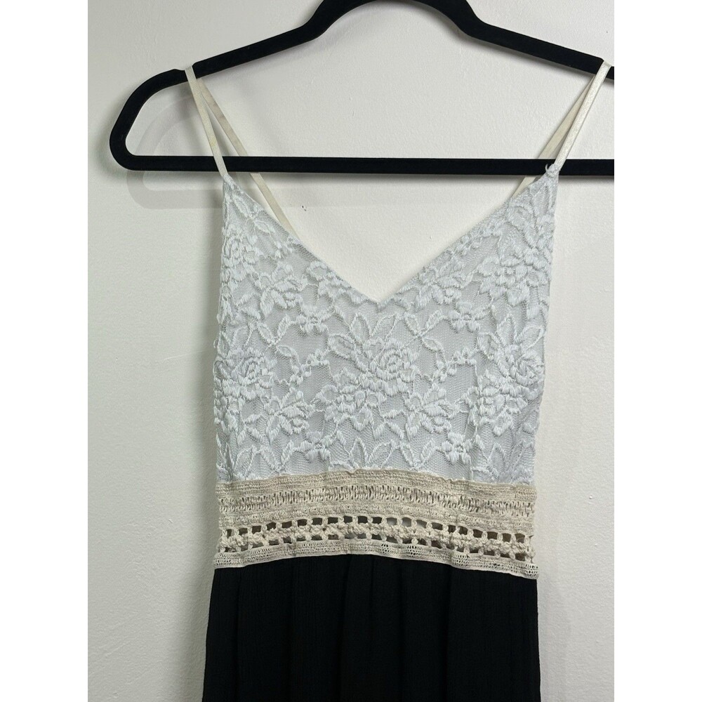 GLARE Women’s Maxi Dress M Gray/Black Lace Crochet Bodice V-Neck Strappy